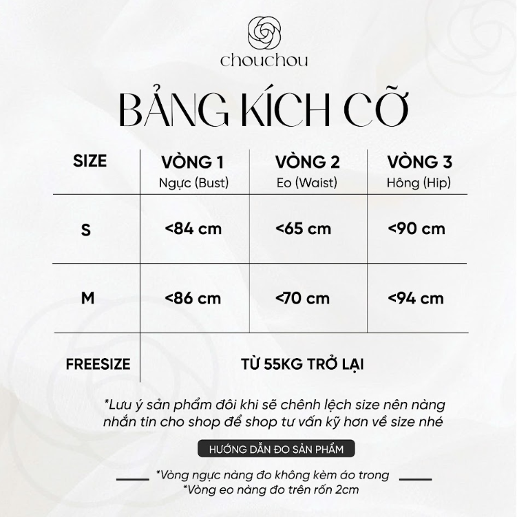 Bảng hướng dẫn chọn size ChouChou